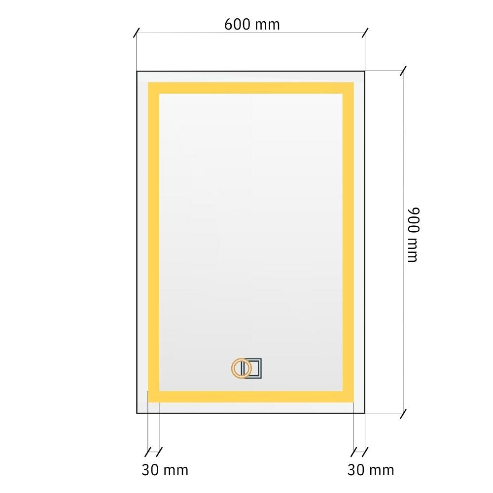 Suorakaiteen muotoinen LED-peili kaksinkertaisella edessä valaistulla 600x900mm