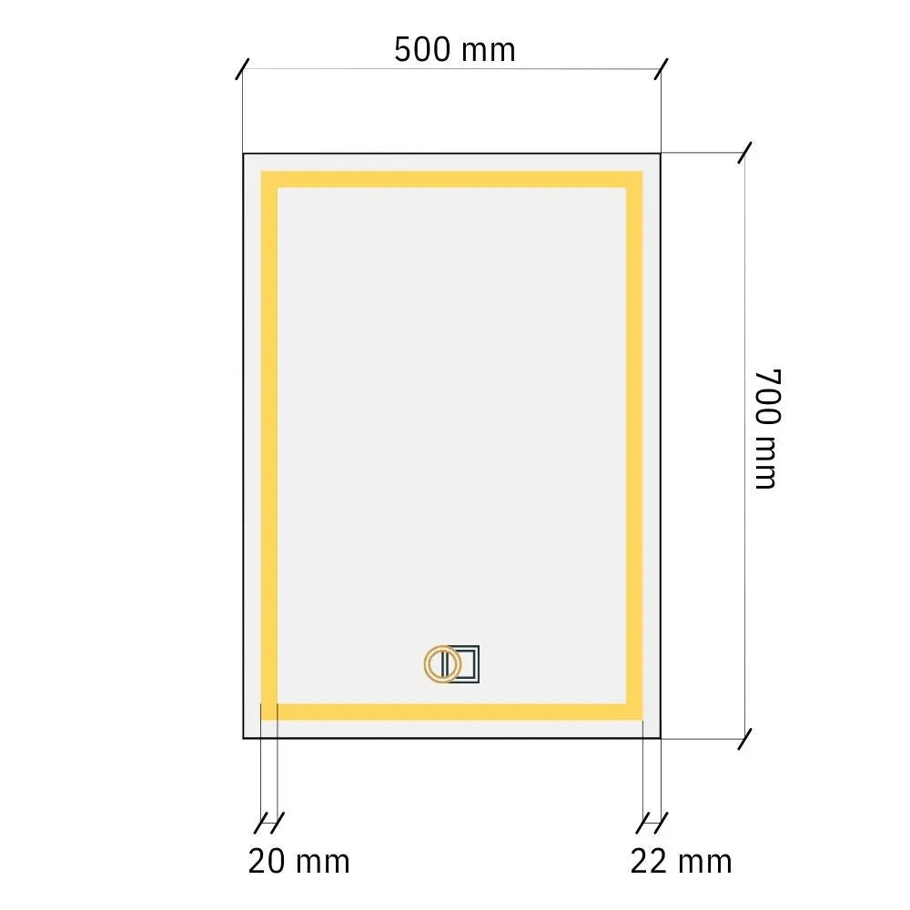 Suorakaiteen muotoinen LED-peili kaksinkertaisella edessä valaistulla 500x700mm