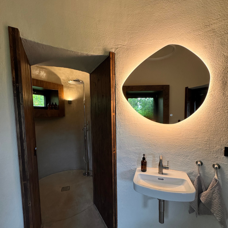 Asymmetrical LED mirror with rear lighting 740x790mm