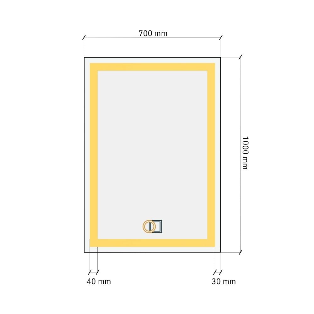 Ristkülikukujuline LED-peegel kahekordse esivalgustusega 700x1000mm