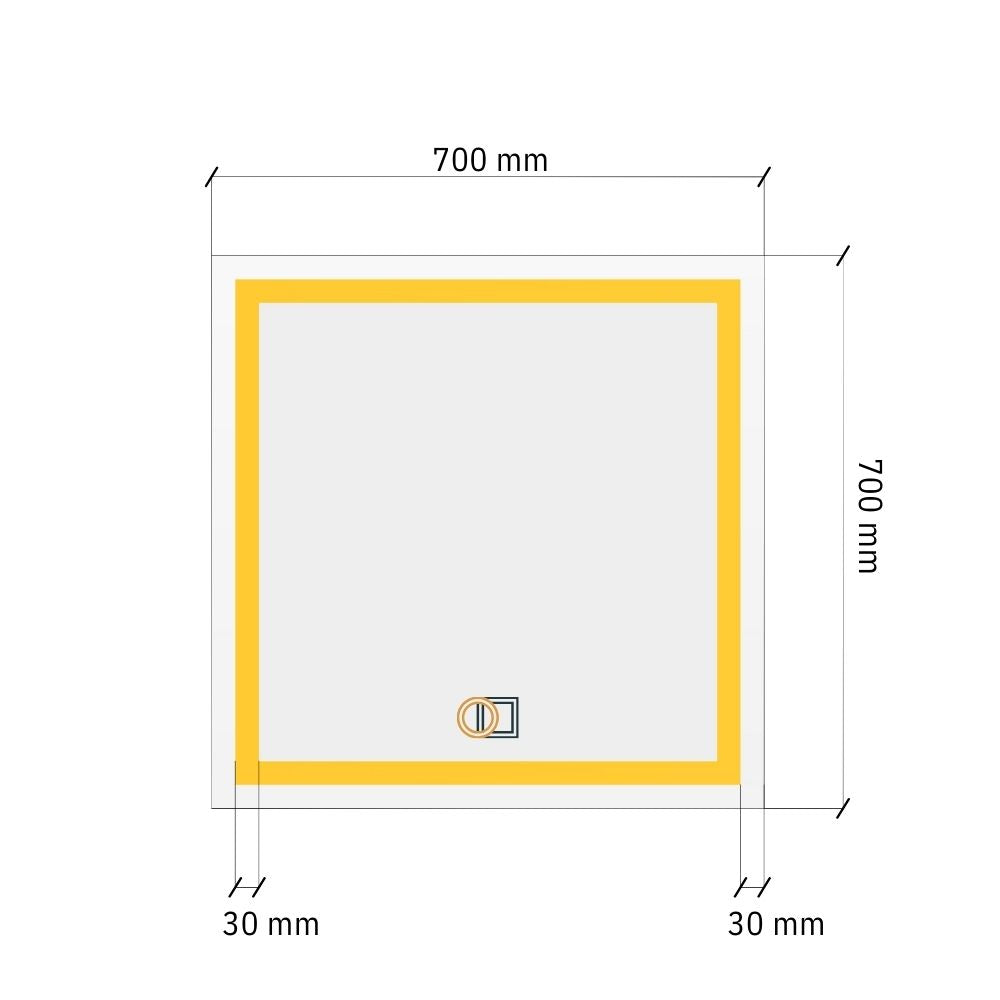 Neliönmuotoinen LED-peili kaksinkertaisella etuvalolla 700x700mm