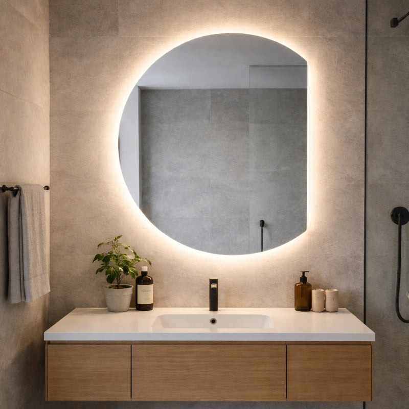 Semicircle cut 3/4 mirror with rear lighting 600x800mm
