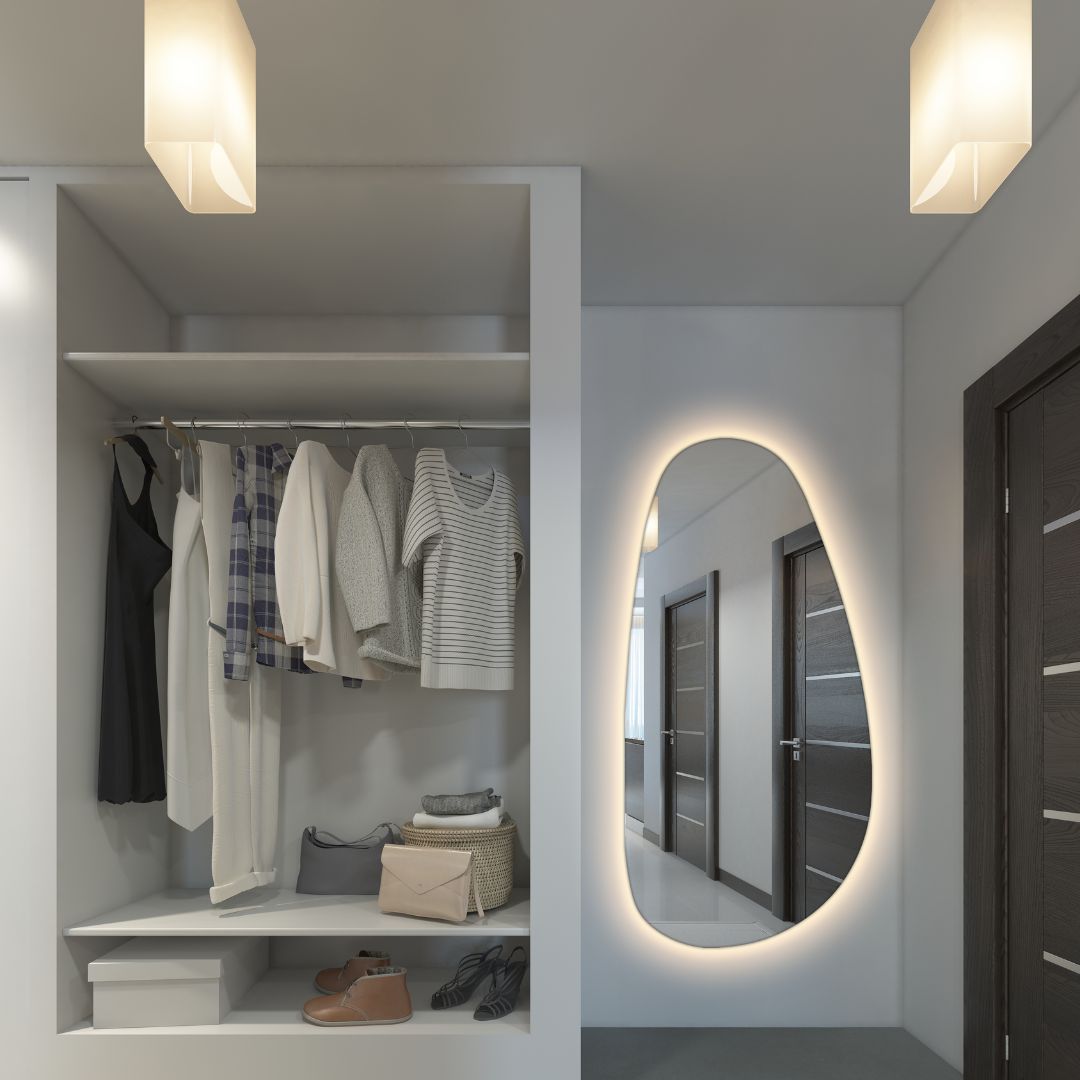 Irregular mirror with rear lighting