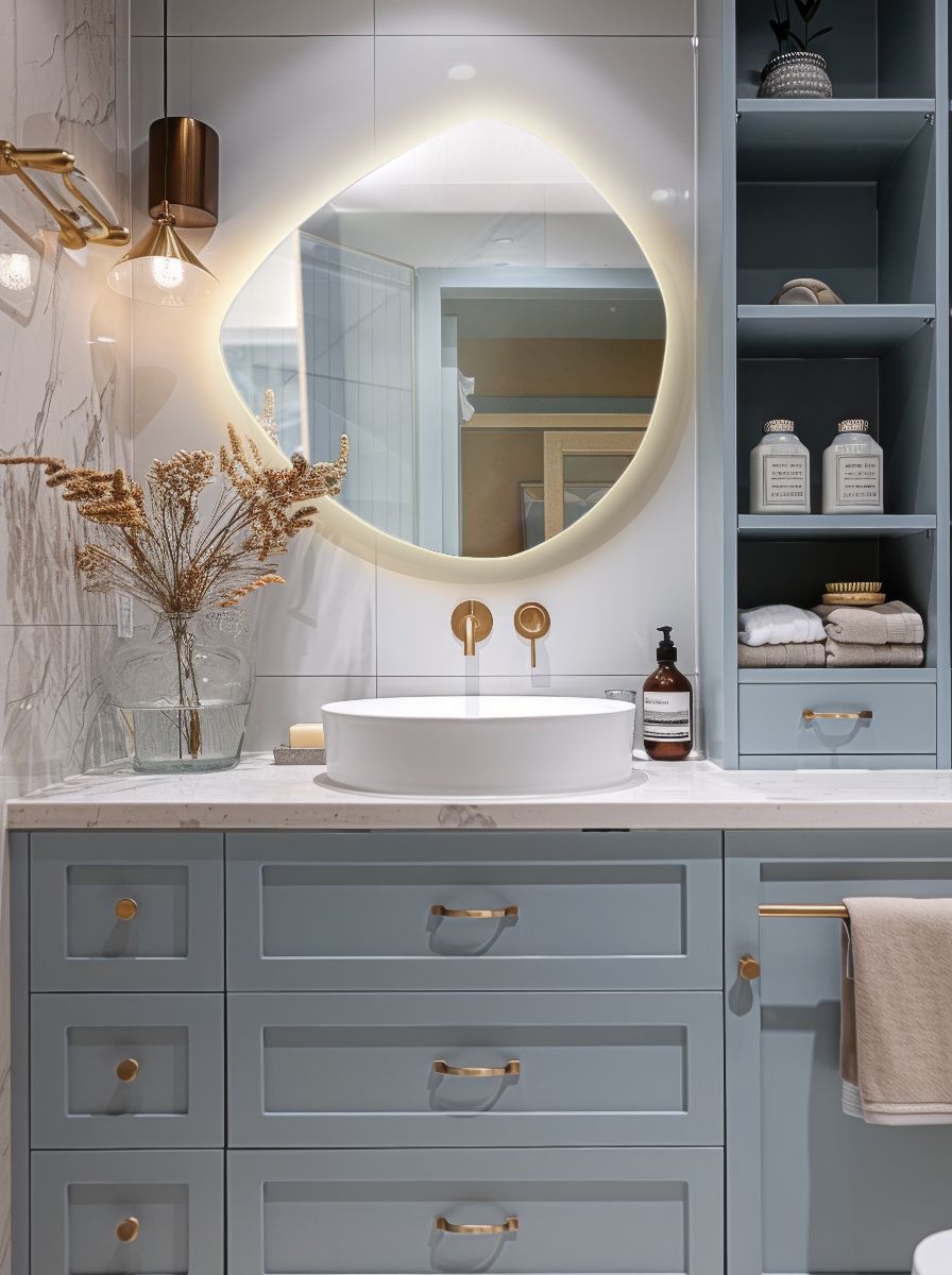 Asymmetrical LED mirror with rear lighting 740x790mm
