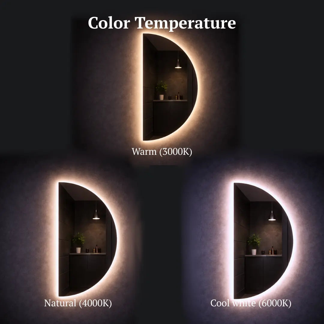 Half circle led mirror color temperature