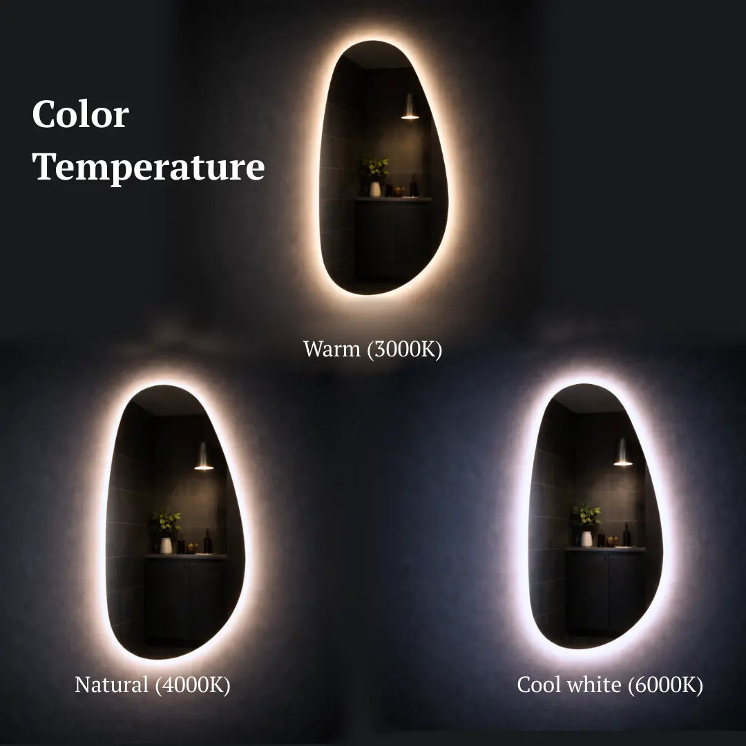 Irregular pill form mirror led color temperature