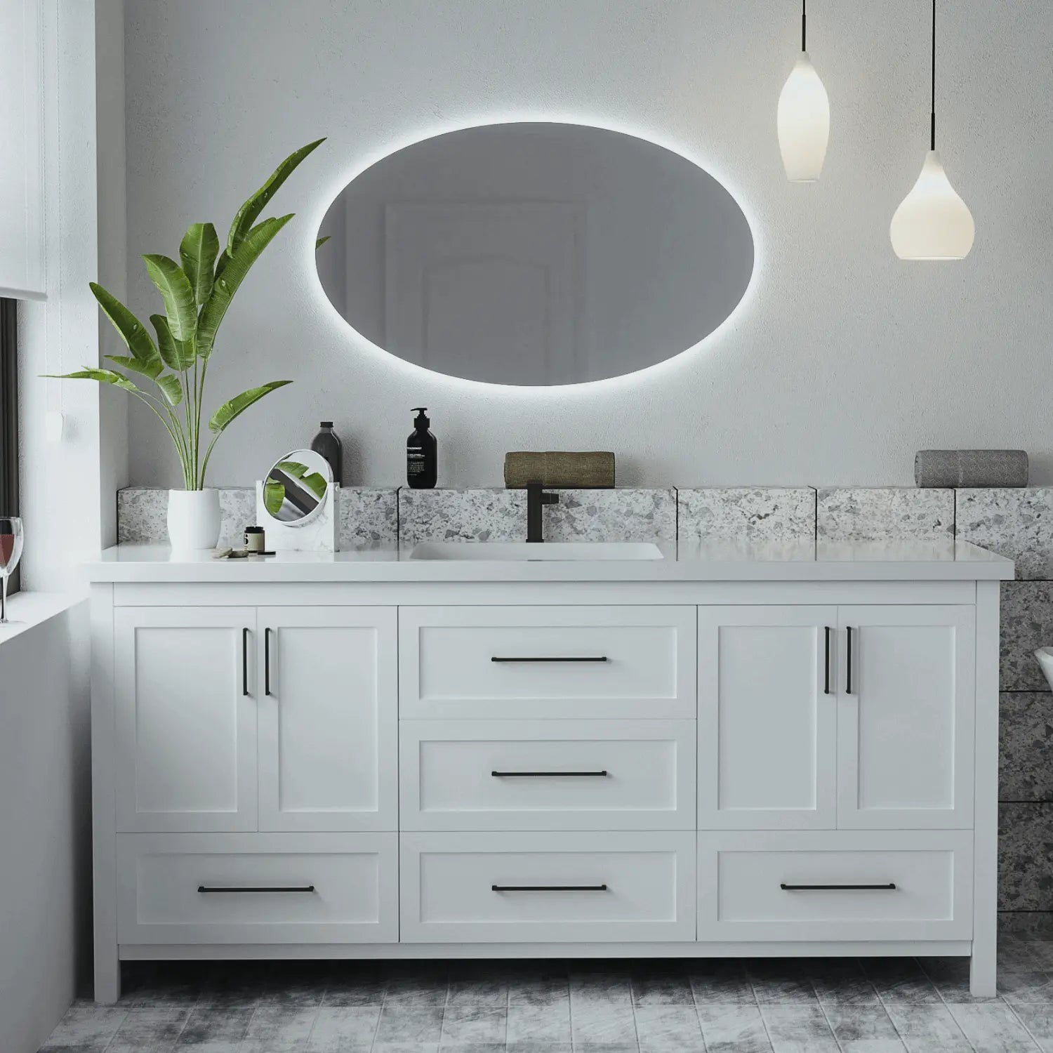 Oval LED mirror with rear lighting