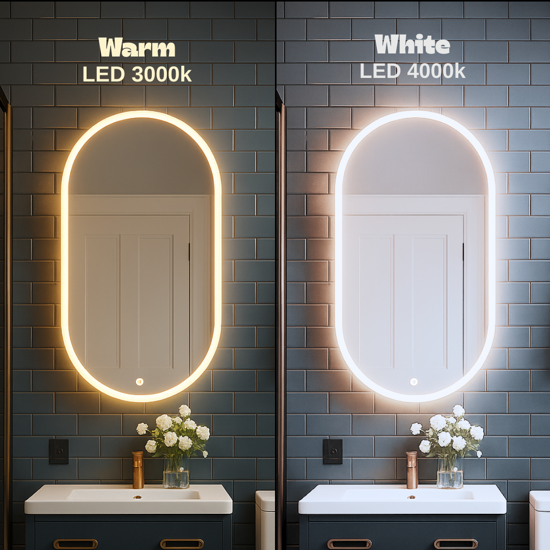 Pill oval LED mirror with front lighting 420-700mm led 3000k vs led 4000k