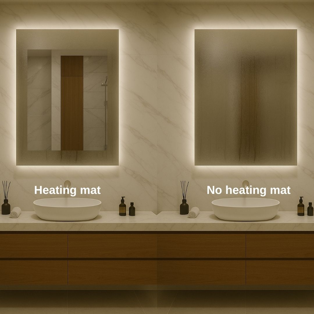 Rectangle LED mirrors with rear lighting 800-1000mm heating mat vs heating mat