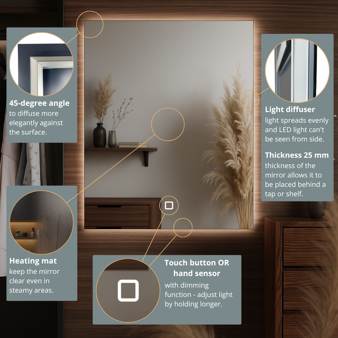 Square led mirrors features