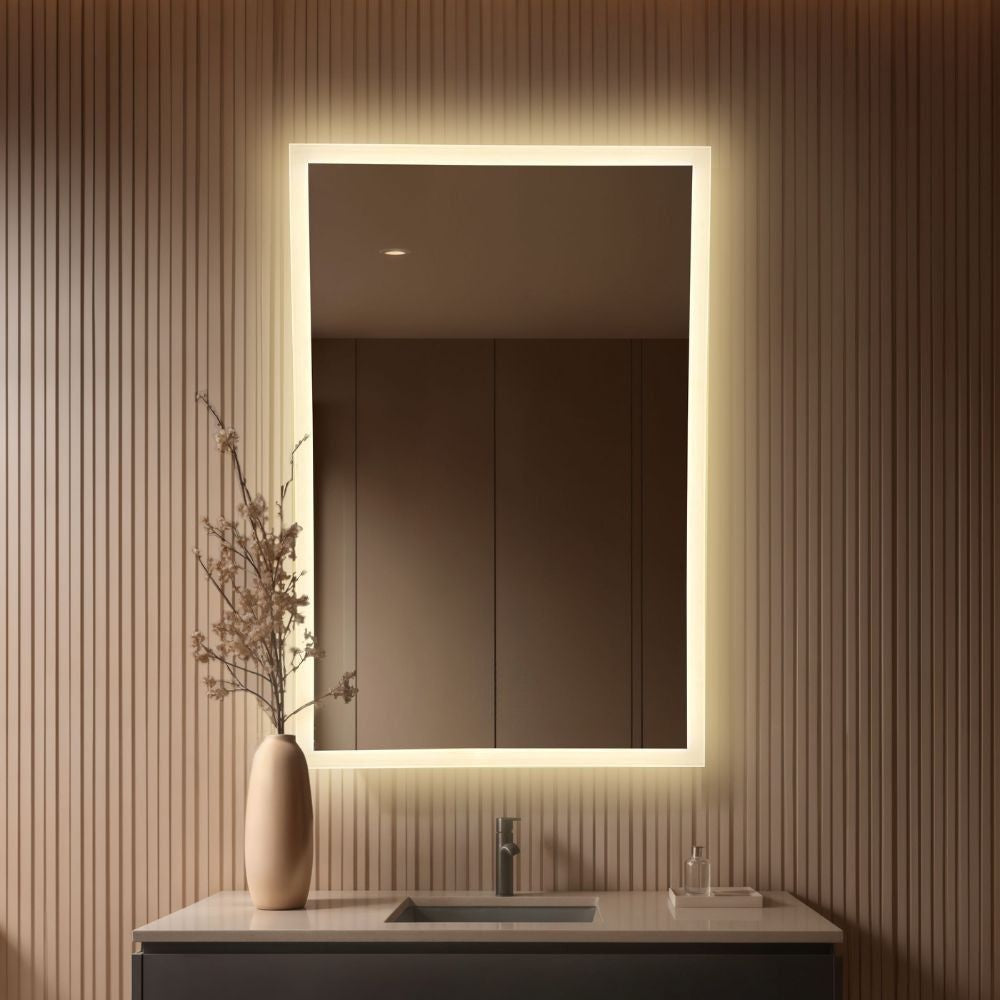 Rectangular LED mirror with front lighting 700x1000mm, image size:1000x1000