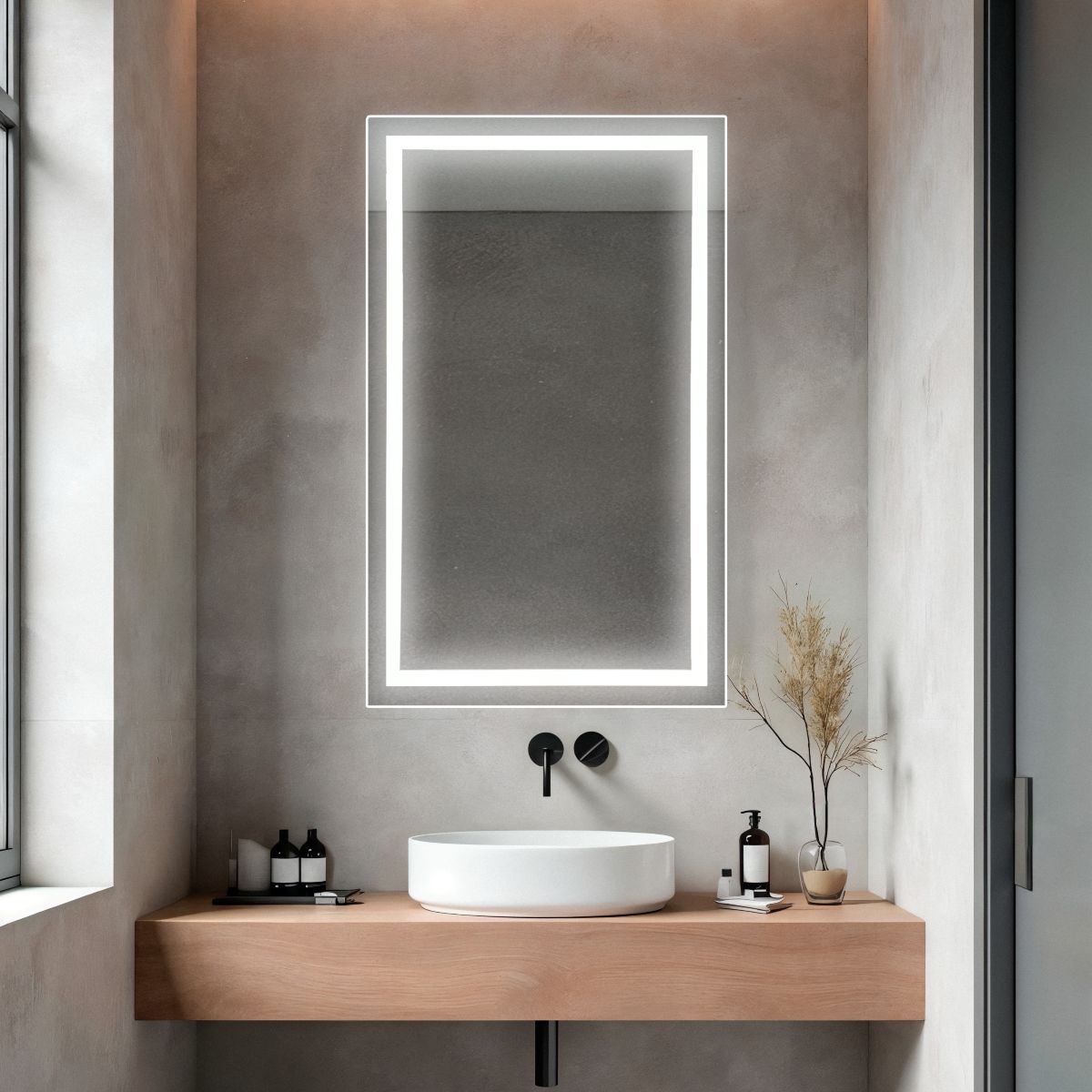 bathroom double front lit mirror in bathroom