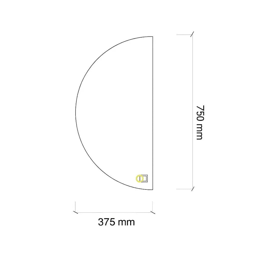 Drawing of a semicircular mirror with dimensions