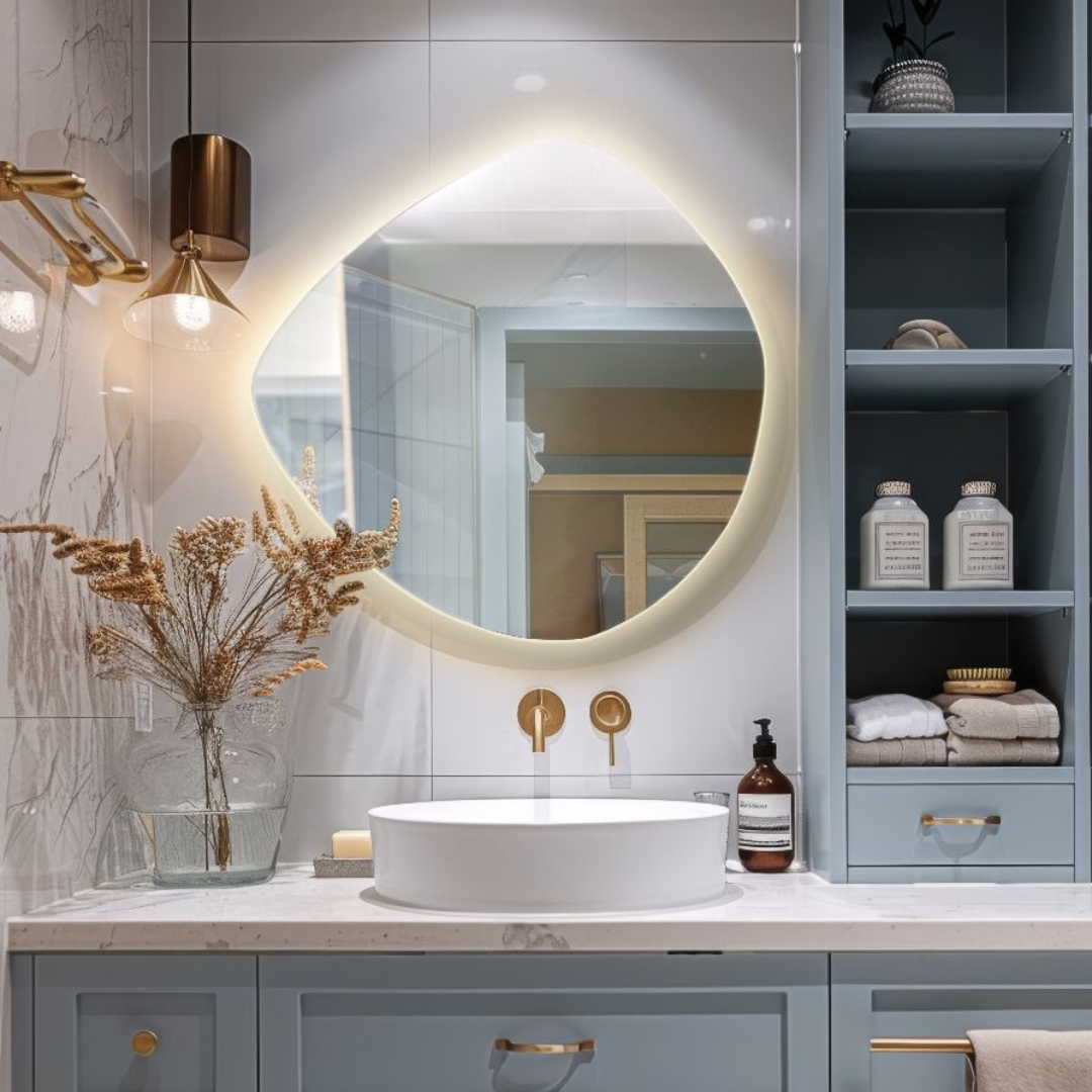 Asymmetrical LED mirror with rear lighting 740x790mm