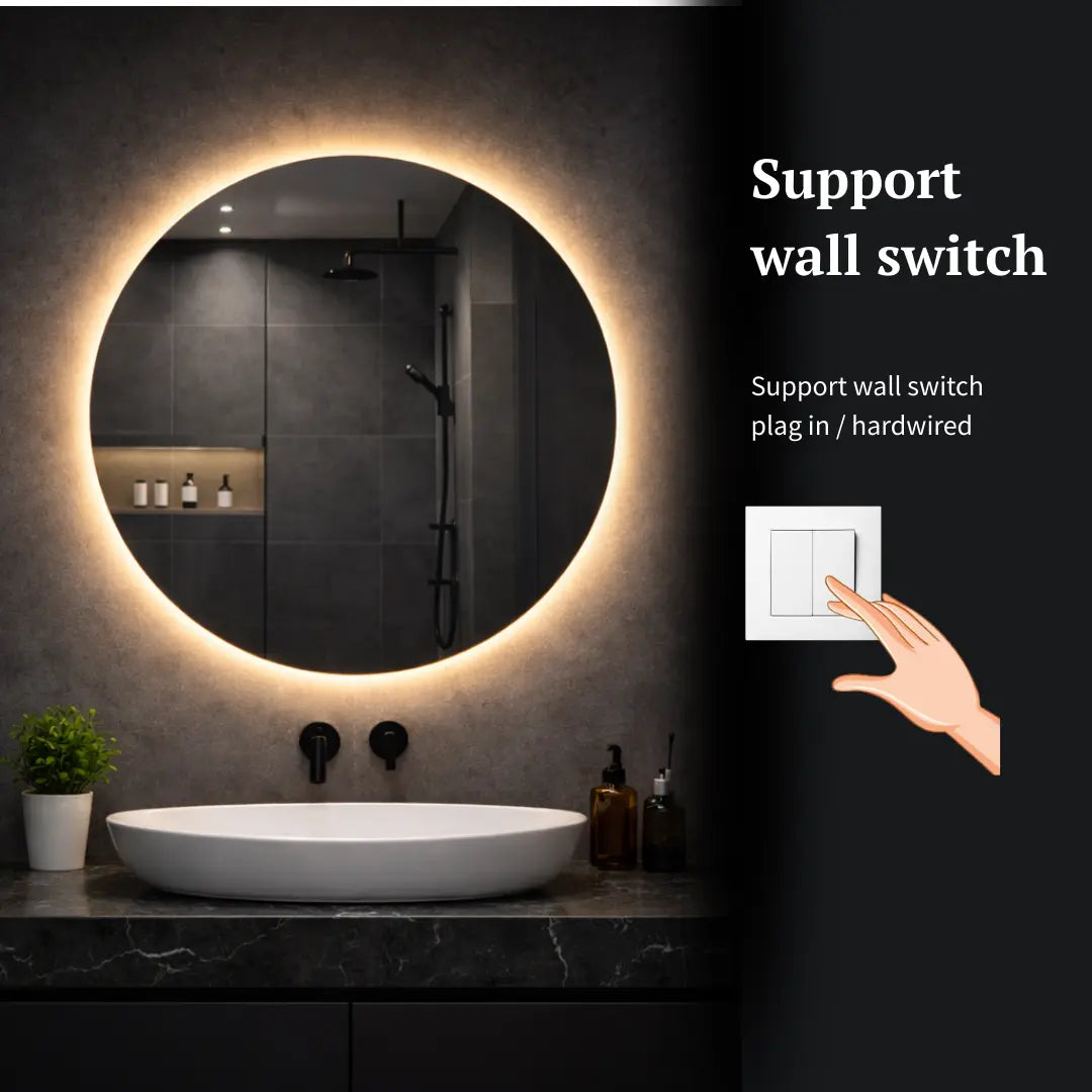 round led mirror backlit support wall switch