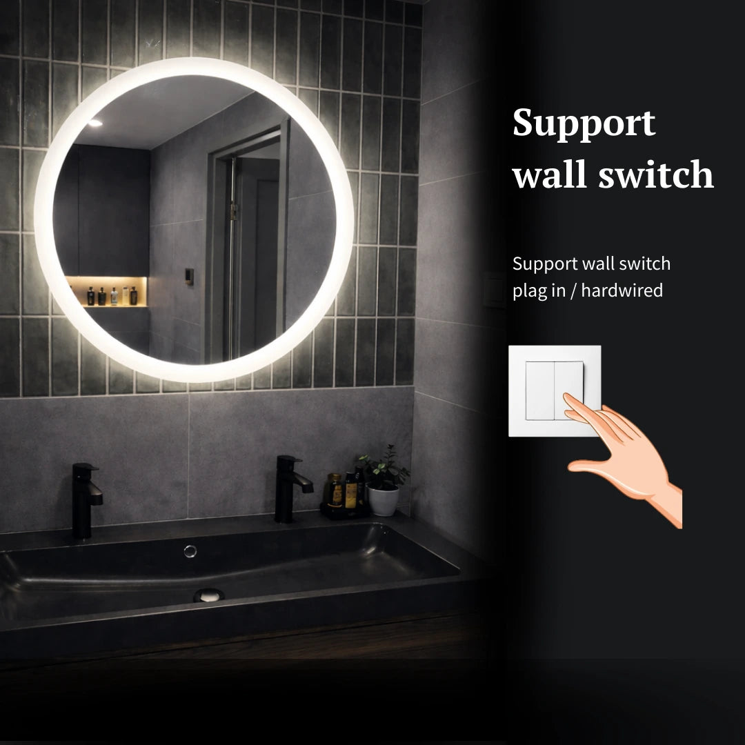 round led mirror with front light support wall switch