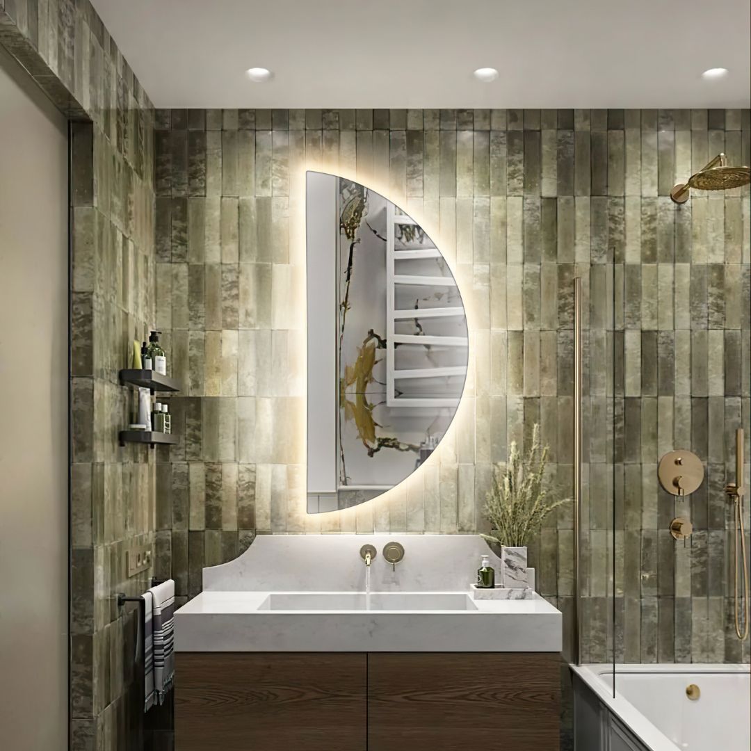 Semi-circular LED mirror in the bathroom