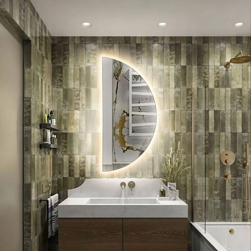 Semi-circular LED mirror in the bathroom