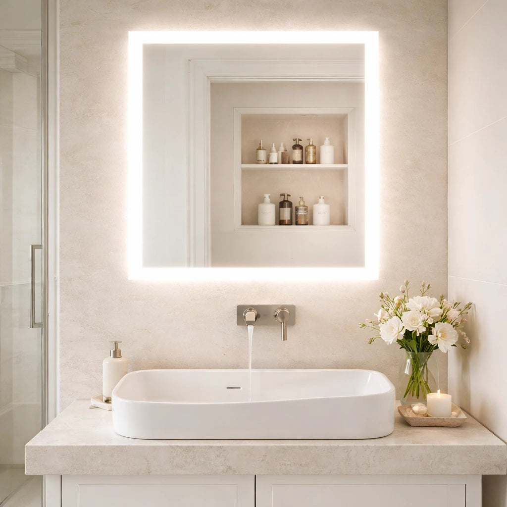 square mirror with front led lights