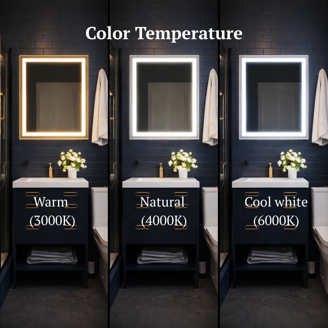 squer double front lit led mirrors color temperature