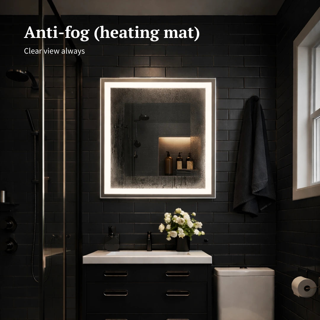 squer double front lit led mirrors heating mat