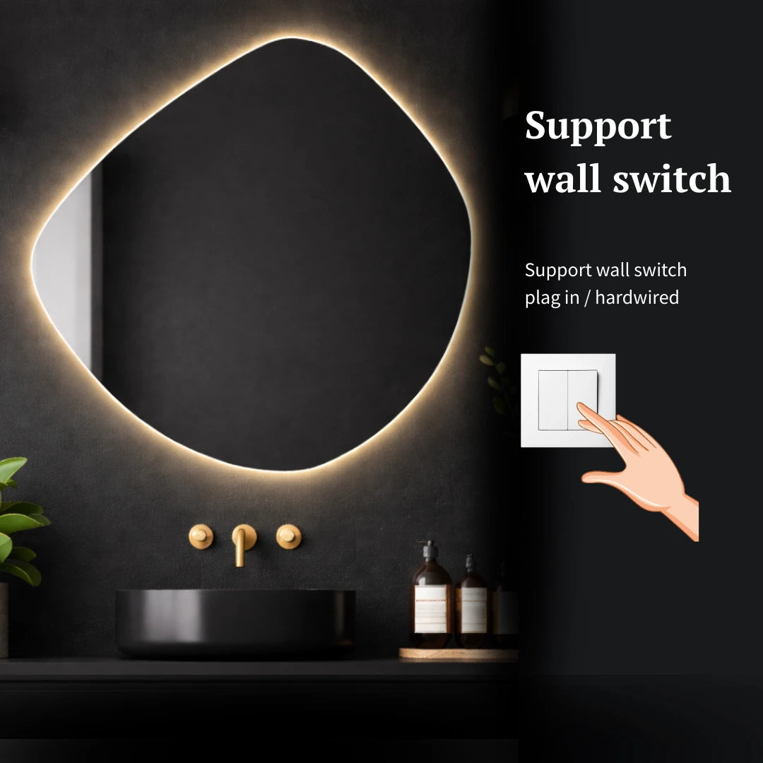 support wall switch asymmetrical LED mirror backlit