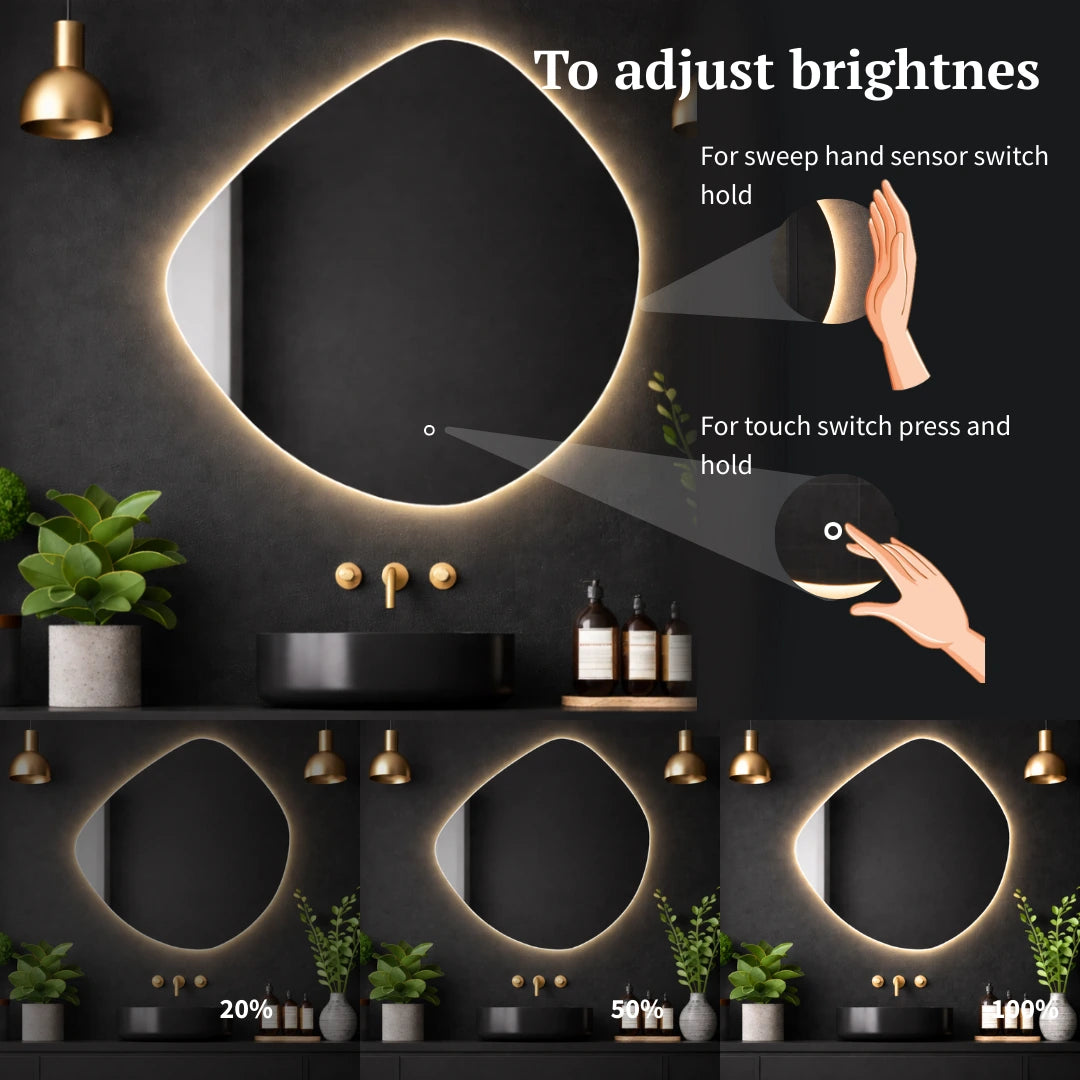 switch for asymmetrical LED mirror backlit