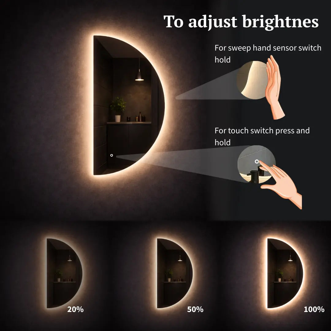 switch half circle led mirror