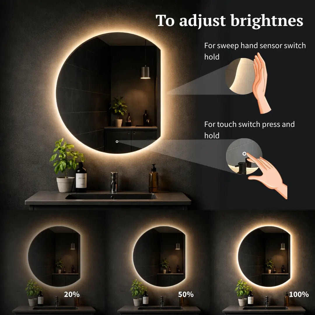 switch three quarter cut semi circle mirror