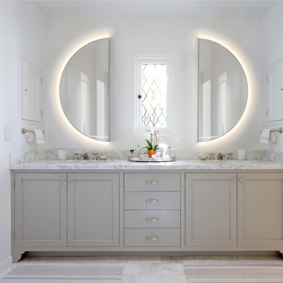 two semi-circular LED mirror in the bathroom