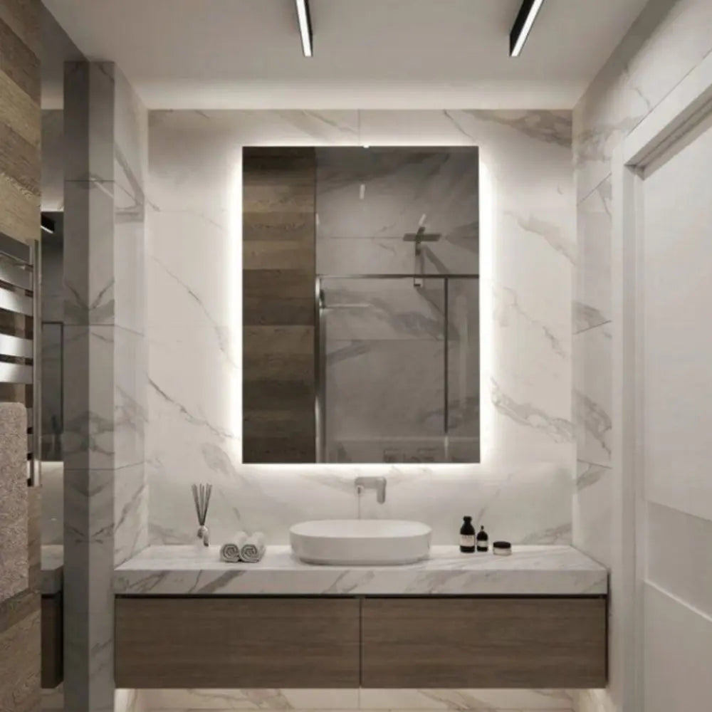 Modern bathroom mirror with built-in LED light