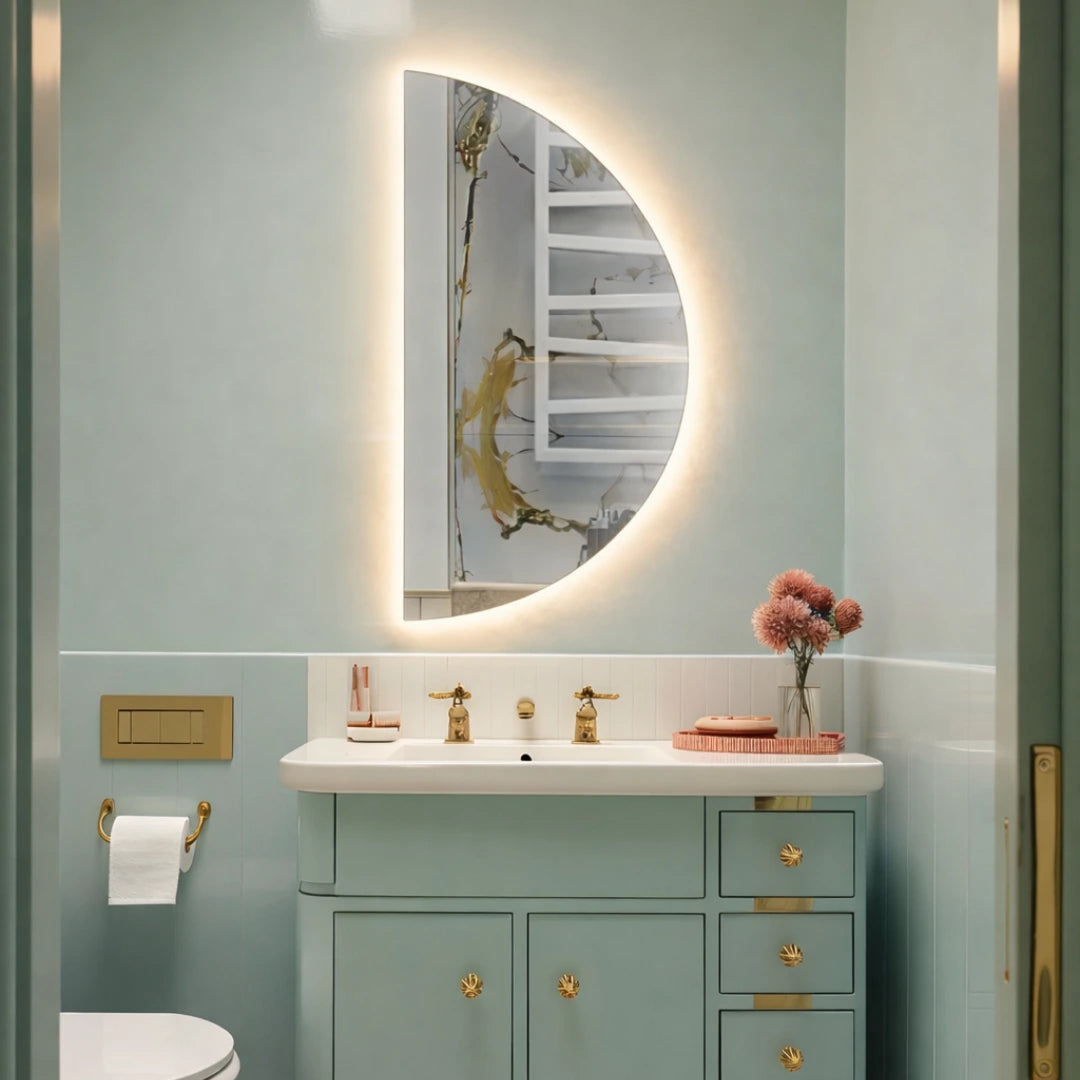 Half-circle LED mirror with rear lighting 500x1000mm