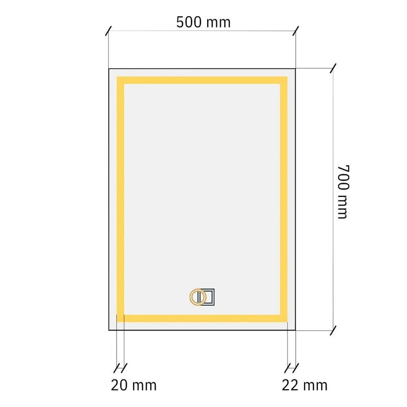 Suorakaiteen muotoinen LED-peili kaksinkertaisella edessä valaistulla 500x700mm