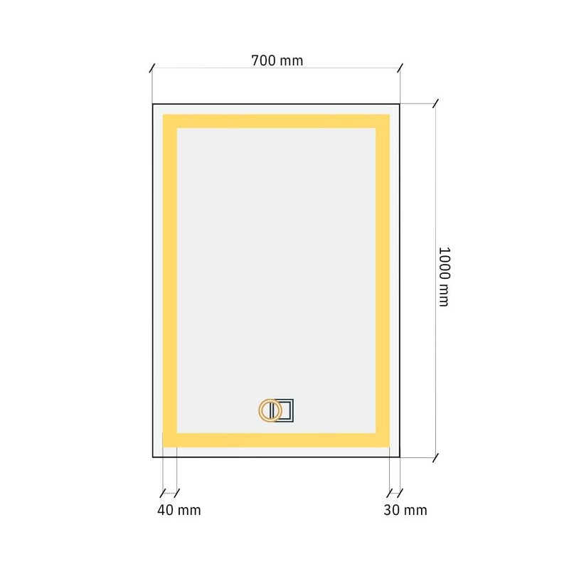 Suorakaiteen muotoinen LED-peili kaksinkertaisella edessä valaistulla 700x1000mm