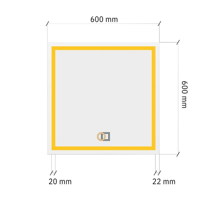 Square LED mirror with double front lighting 600x600mm