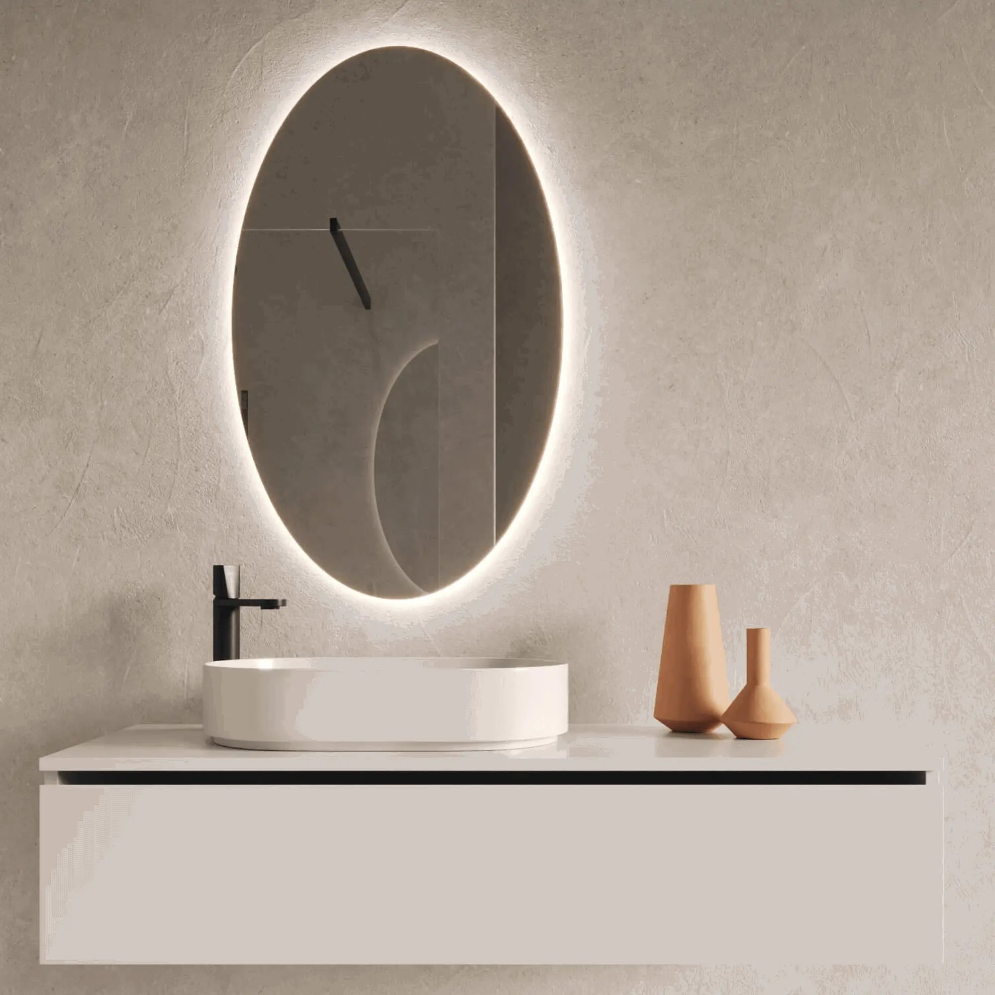 Oval LED mirror with rear lighting