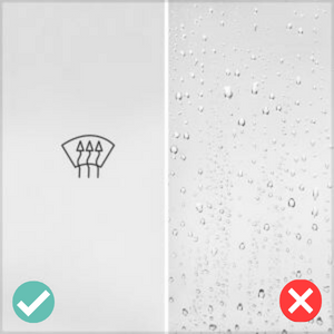 Anti-fog mirror heater pad showing clear and fogged mirror comparison
