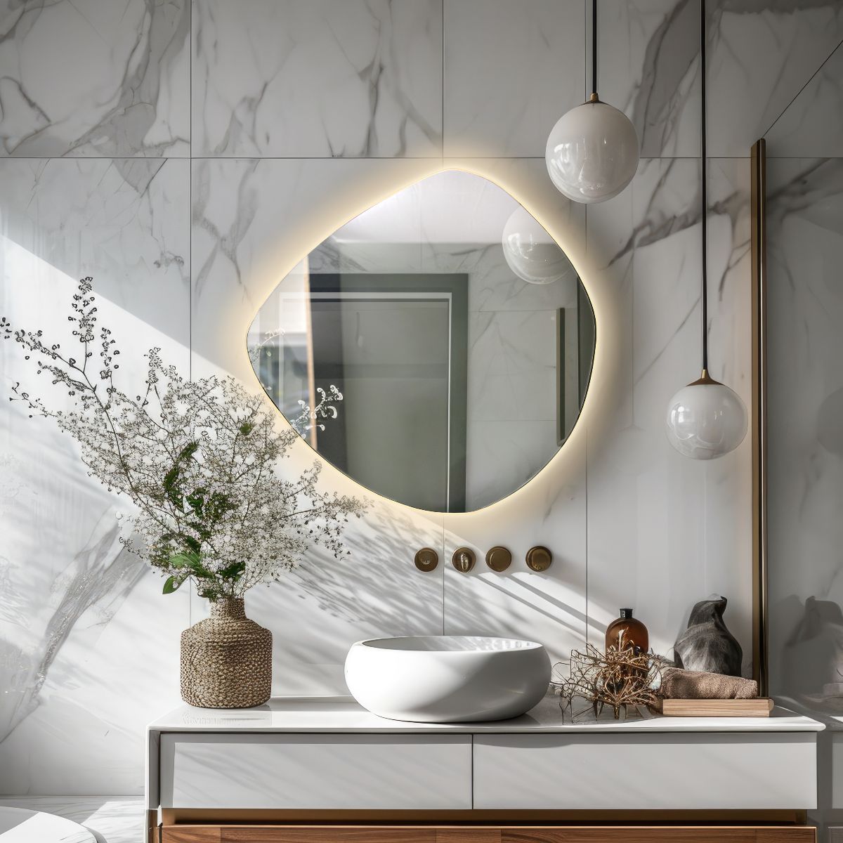 bathroom asymmetrical LED mirror with rear lighting