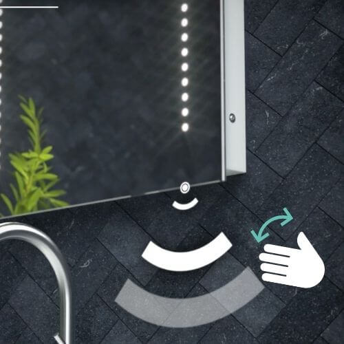 Motion sensor for LED bathroom mirror with touchless lighting control