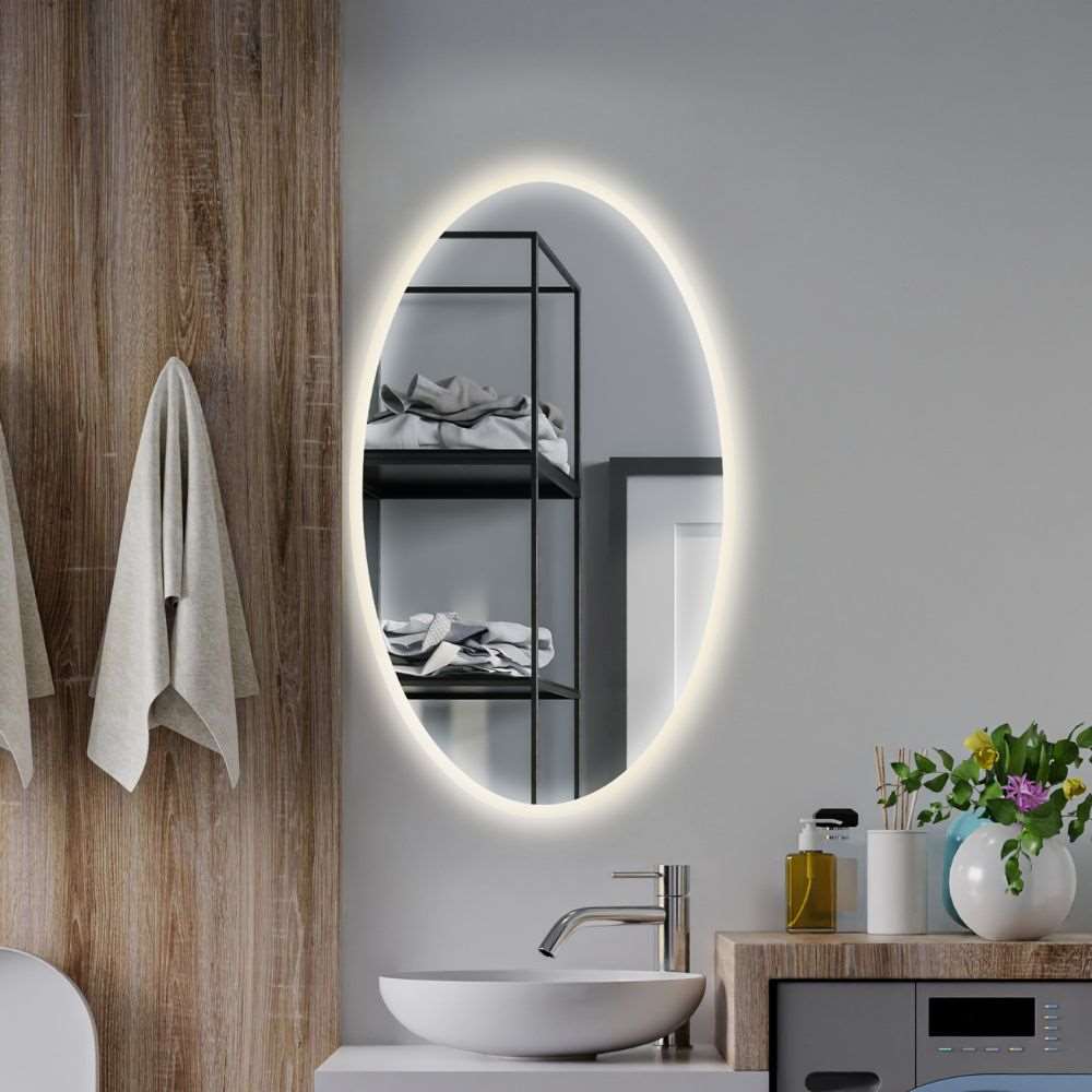 Oval LED mirror with front lighting