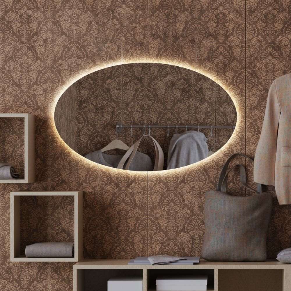 Oval LED mirror with rear lighting