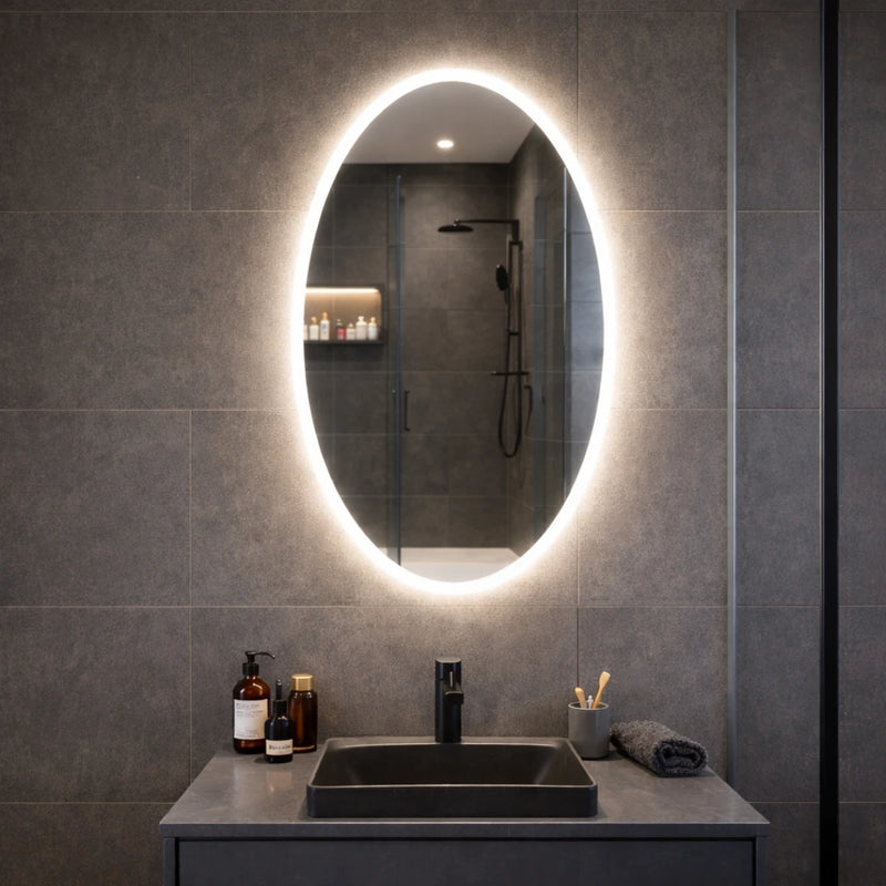 Oval LED mirror with front lighting 600 x 1000 mm