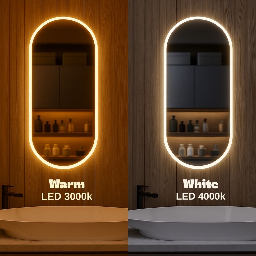 Pill_oval_LED_mirror_with_front_lighting_LED 3000k vs LED 4000