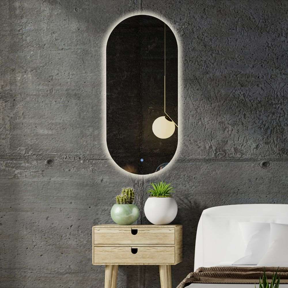 Pill oval LED mirror with rear lighting