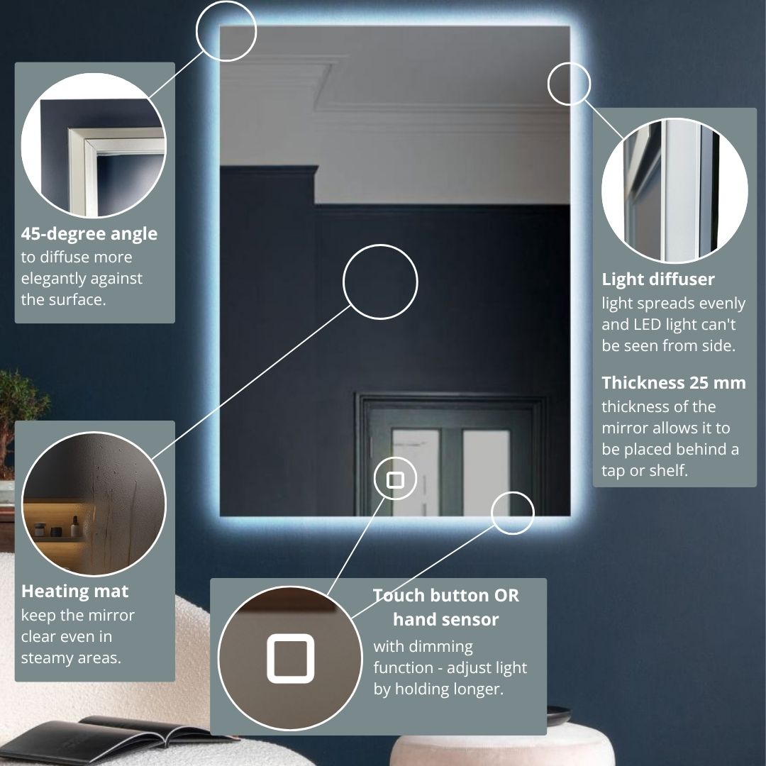 Rectangle LED mirrors with rear lighting 800x1200mm