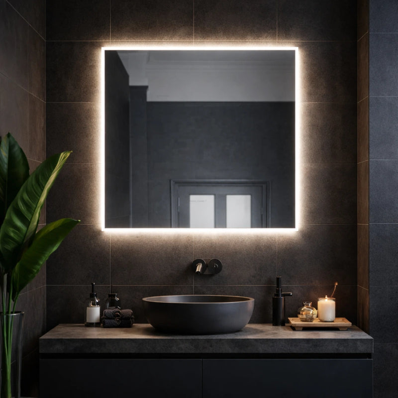 Square LED mirrors with rear lighting 900 900