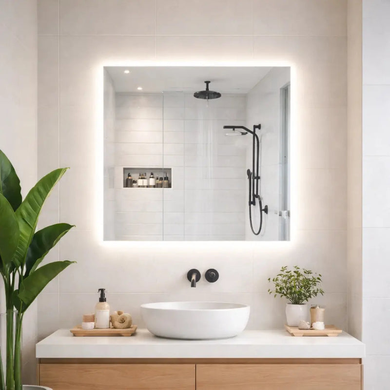 Square LED mirrors with rear lighting 700x700mm