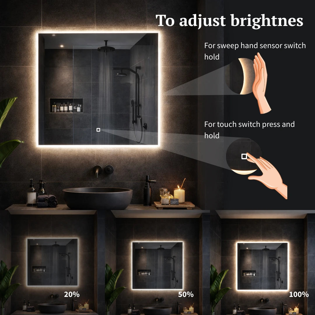 Square LED mirrors with rear lighting brightnes