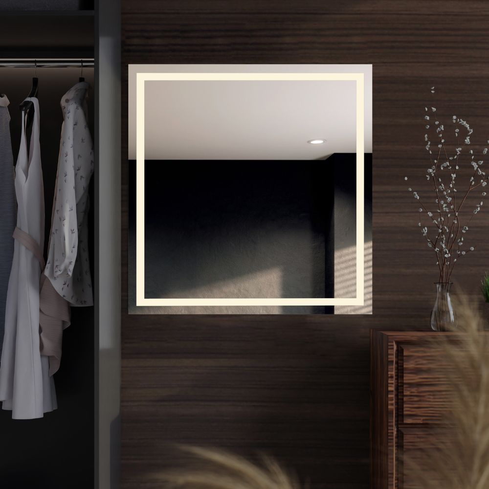 Square led mirror with double frontlit-hallway