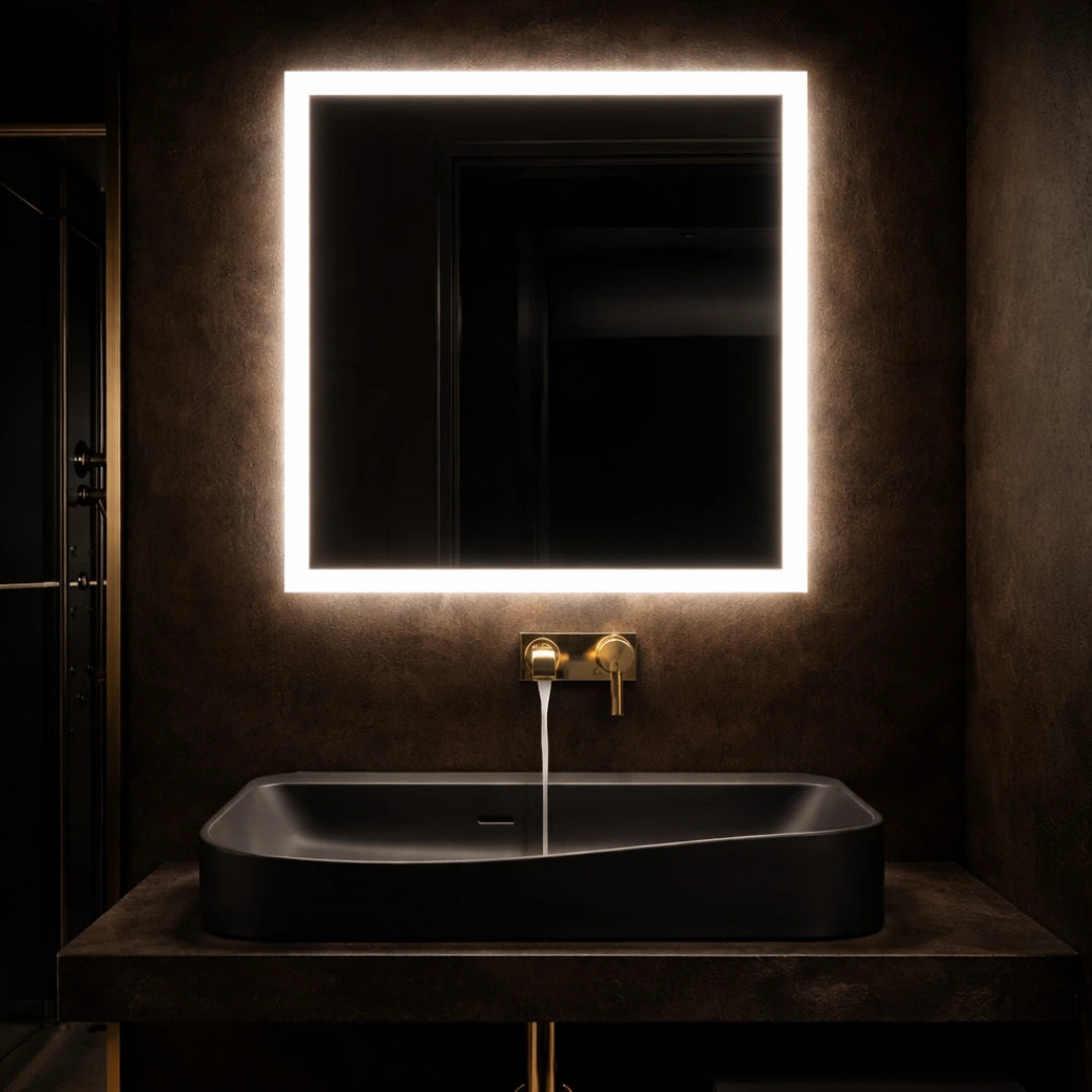 Square led mirror with frontlit 800 mm